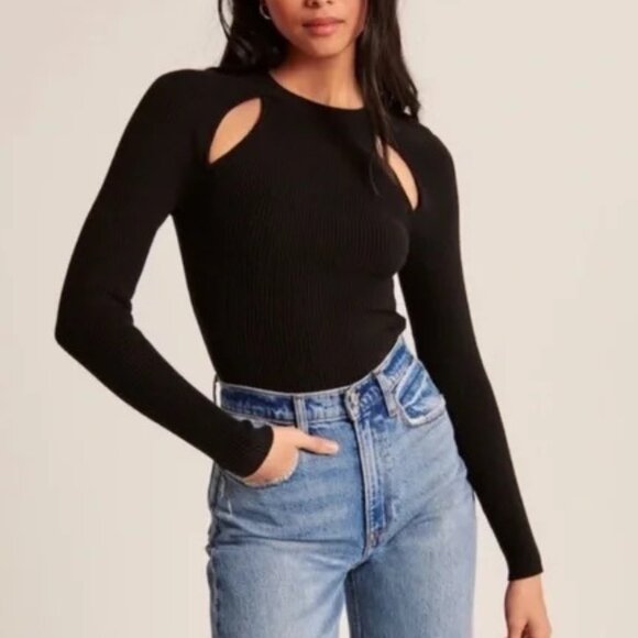 Size S Abercrombie & Fitch White Collarbone Cutout Slim Top - Picture 3 of 6